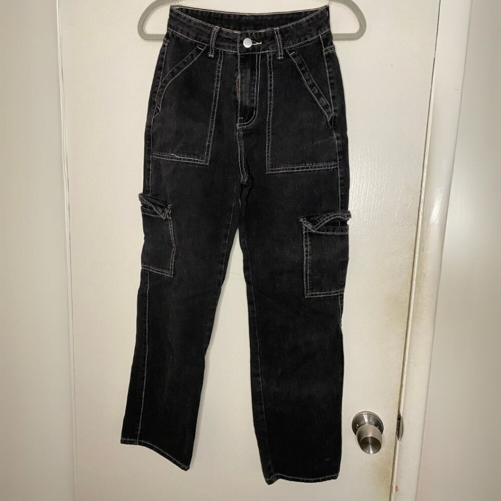 Black Cargo Utility Jeans with Pockets Size XS